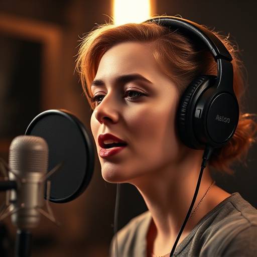 Imagem do curso de t√©cnicas vocais: pessoa cantando com fones de ouvido.
