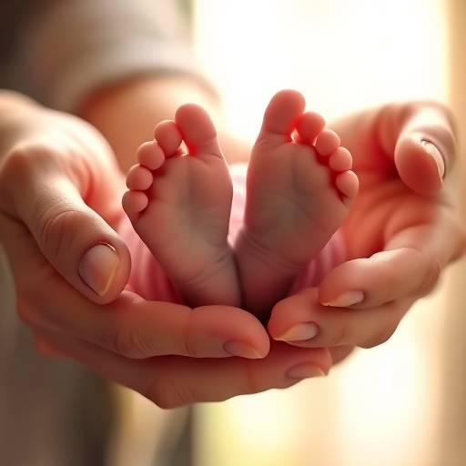 Pés de um bebê recém-nascido nas mãos dos pais