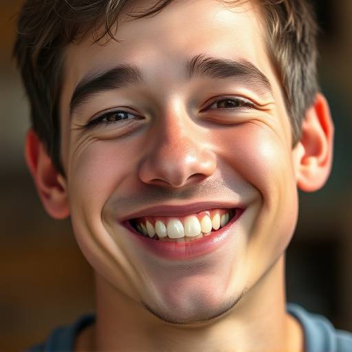 Retrato de um jovem sorrindo alegremente.